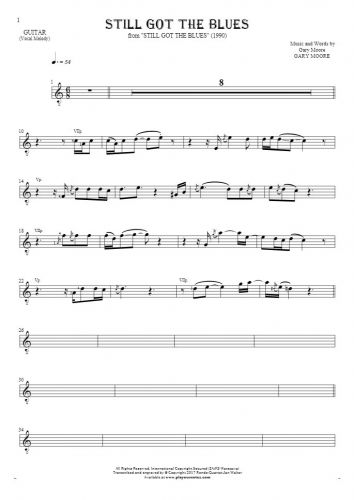 Still Got The Blues - Notes for guitar - melody line