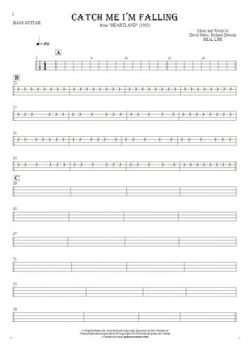 Catch Me I’m Falling - Tablature for bass guitar
