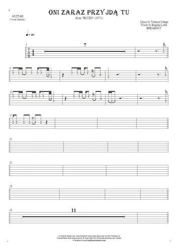 They'll be here any minute - Tablature (rhythm values) for guitar - melody line