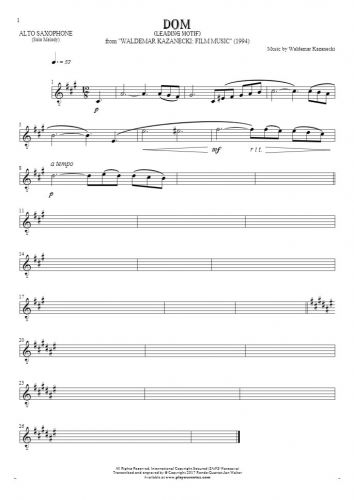 The House - Leading Motif - Notes for alto saxophone - melody line