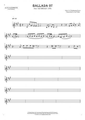 Ballada 07 - Notes for alto saxophone - melody line
