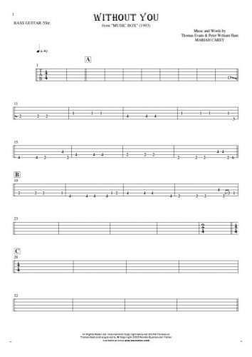 Without You - Tablature for bass guitar (5-str.)