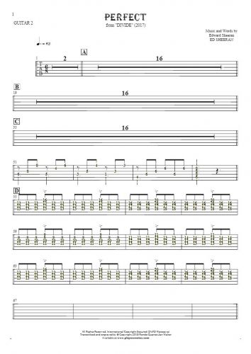 Perfect - Tablature (rhythm. values) for guitar - guitar 2 part