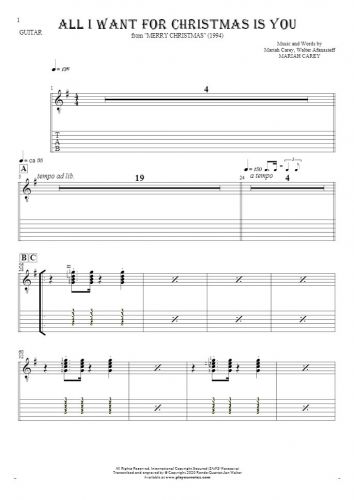 All I Want For Christmas Is You - Notes and tablature for guitar