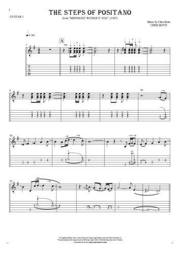 The Steps of Positano - Notes and tablature for guitar - guitar 1 part