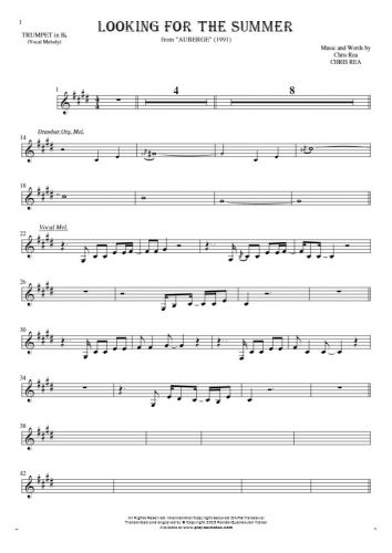 Looking For The Summer - Notes for trumpet - melody line