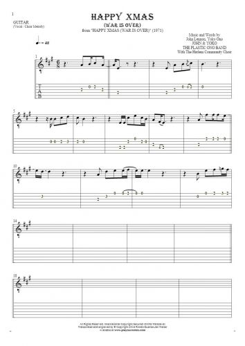 Happy Xmas (War Is Over) - Notes and tablature for guitar