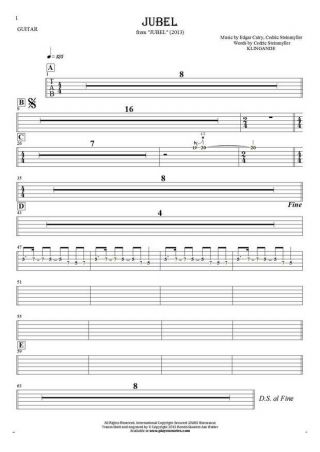 Jubel - Tabulatur (Rhythm Werte) für Gitarre