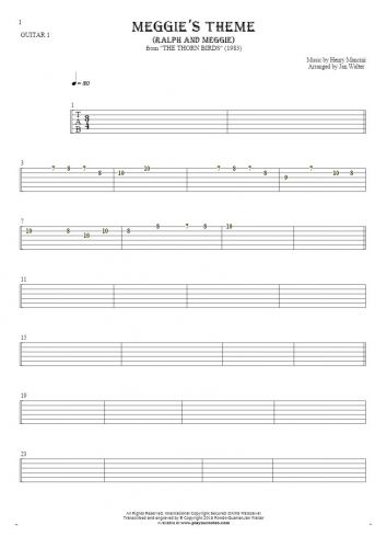 Meggie's Theme (Ralph and Meggie) - Tablature for guitar - guitar 1 part