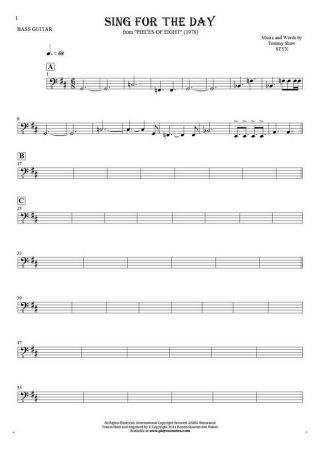 Sing for the Day - Notes for bass guitar