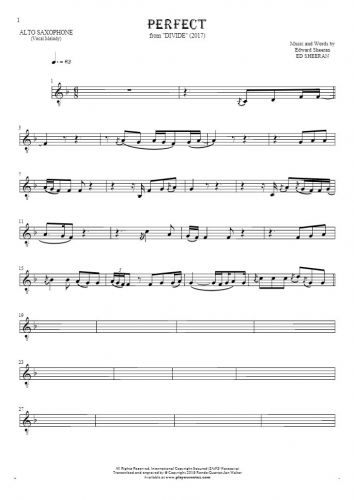 Perfect - Notes for alto saxophone - melody line
