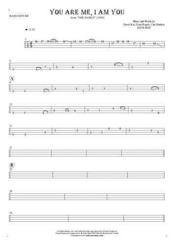 You Are Me, I Am You - Tablature for bass guitar
