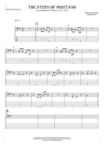 The Steps of Positano - Notes and tablature for bass guitar (5-str.)
