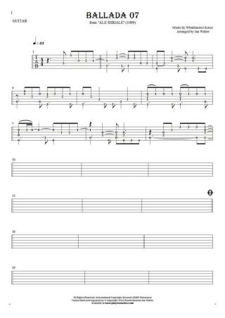 Ballada 07 - Tablature (rhythm values) for guitar solo (fingerstyle)
