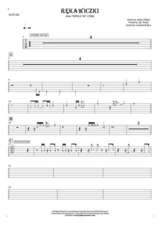 Rękawiczki - Tablature (rhythm values) for guitar