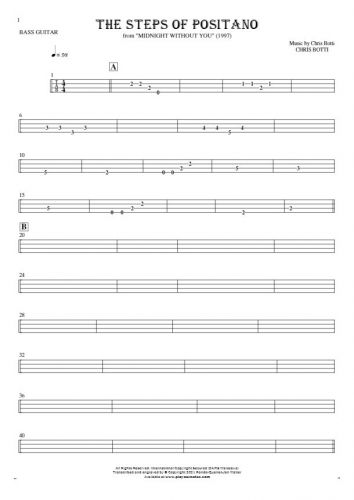 The Steps of Positano - Tablature for bass guitar