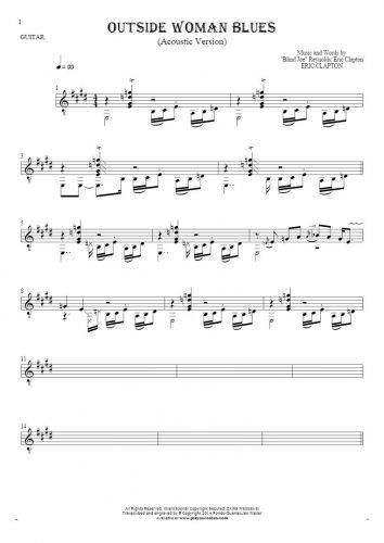Outside Woman Blues - Notes for guitar - accompaniment