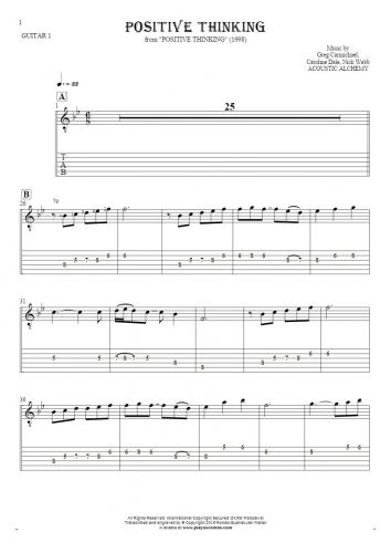 Positive Thinking - Notes and tablature for guitar - guitar 1 part