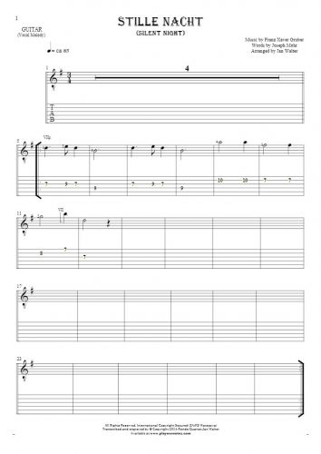 Silent Night - Notes and tablature for guitar - melody line