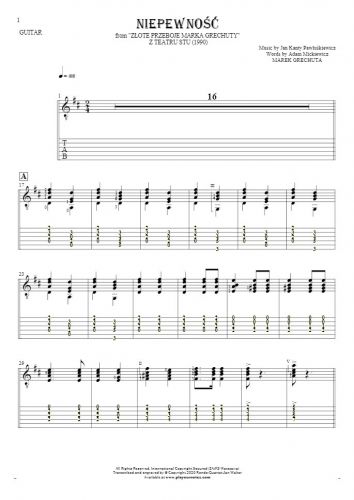 Uncertainty - Notes and tablature for guitar