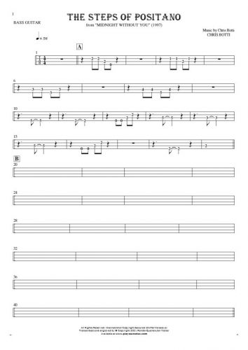 The Steps of Positano - Tablature (rhythm. values) for bass guitar
