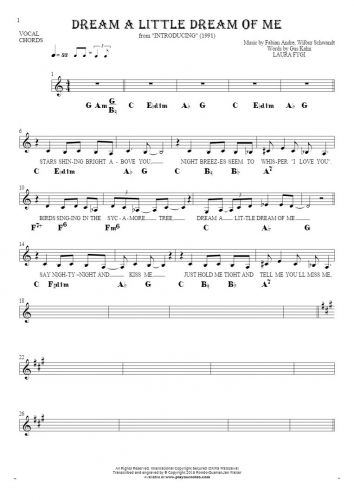Dream a Little Dream of Me - Notes, lyrics and chords for vocal with accompaniment