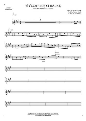 Wyczaruję ci bajkę - Notes for violin - melody line