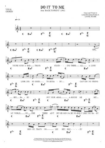 Do It To Me - Notes, lyrics and chords for vocal with accompaniment