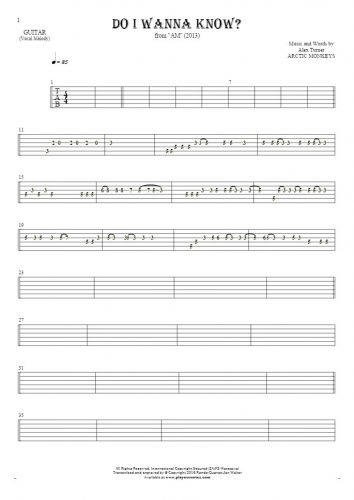 Do I Wanna Know? - Tablature for guitar - melody line