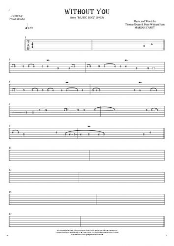Without You - Tablature for guitar - melody line