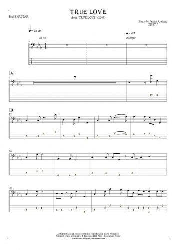 True Love - Notes and tablature for bass guitar