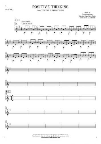 Positive Thinking - Notes (in transposing) for guitar - guitar 2 part