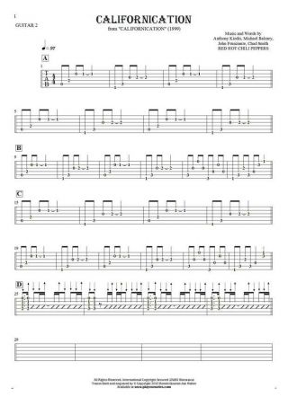 Californication - Tablature (rhythm values) for guitar - guitar 2 part