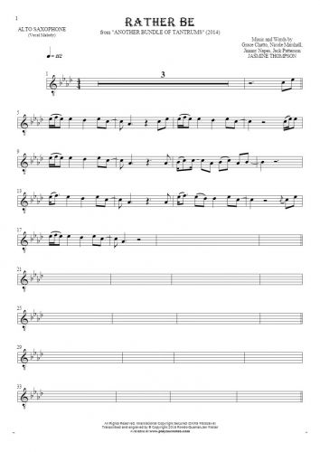 Rather Be - Notes for alto saxophone - melody line