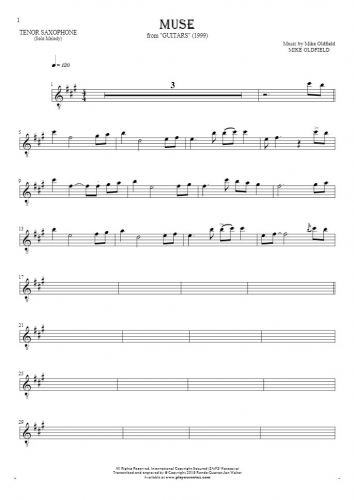 Muse - Notes for tenor saxophone - melody line