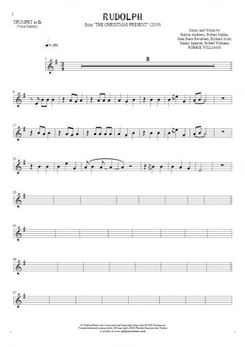 Rudolph - Notes for trumpet - melody line