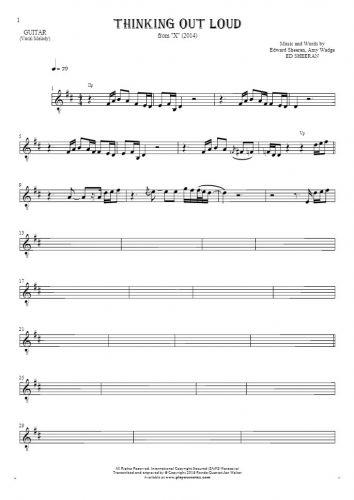 Thinking Out Loud - Notes for guitar - melody line