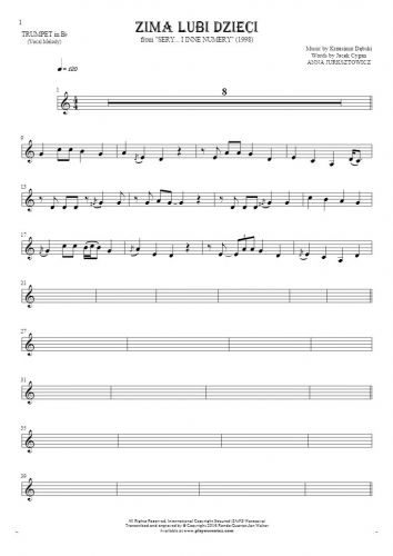 Zima lubi dzieci - Notes for trumpet - melody line