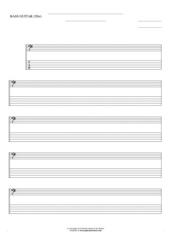 Free Blank Sheet Music - Notes and tablature for bass guitar (5-str.)