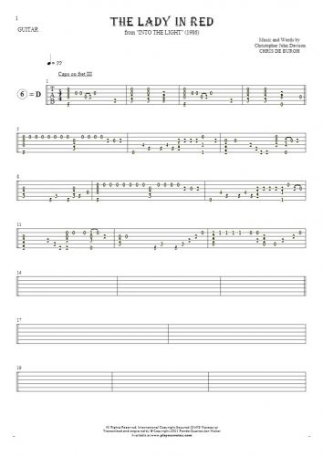 The Lady in Red - Tablature for guitar solo (fingerstyle)