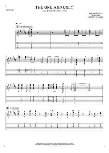 The One And Only - Notes and tablature for guitar - guitar 1 part