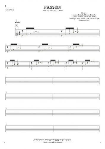 Passion - Tablature (rhythm. values) for guitar - guitar 2 part