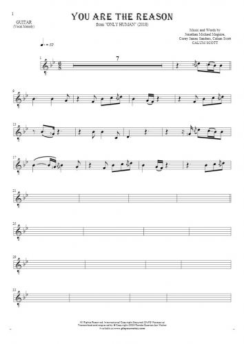 You Are The Reason - Notes for guitar - melody line