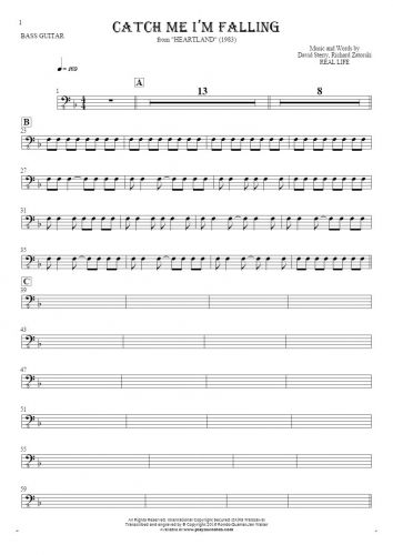 Catch Me I’m Falling - Notes for bass guitar