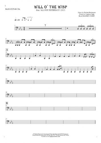 Will O' The Wisp - Notes for bass guitar (5-str.)