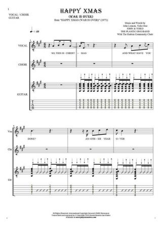 Happy Xmas (War Is Over) - Notes, tablature and lyrics for vocal and guitar