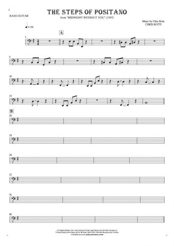 The Steps of Positano - Notes for bass guitar
