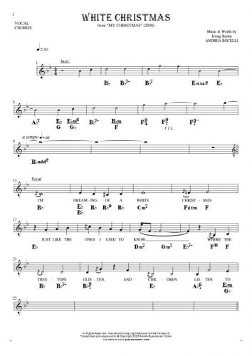 White Christmas - Notes, lyrics and chords for vocal with accompaniment
