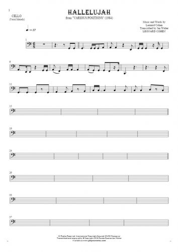 Hallelujah - Notes for cello - melody line