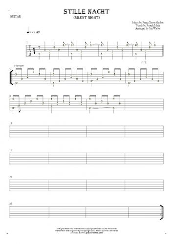 Stille Nacht - Tabulatur (Rhythm Werte) für Gitarre solo (fingerstyle)